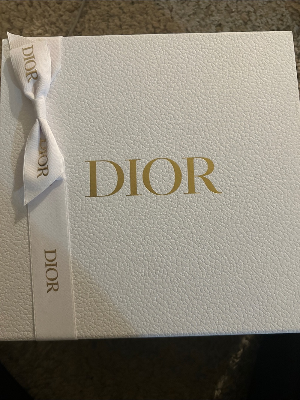 Dior White Box with Gold Logo and Ribbon